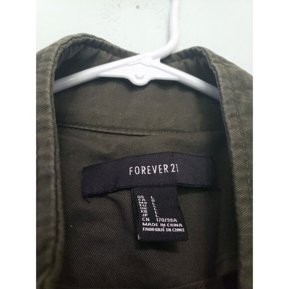 Forever 21 Womens L Jacket Green Full Zip Metallic Embroidery Military Style - Picture 5 of 6